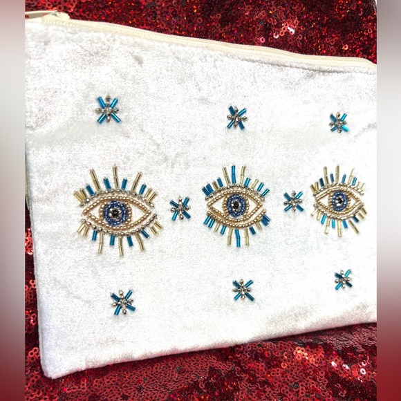 👁️MADE IN INDIA Handcrafted Embellished Embroidered Eye Design Clutch👁️-NWT - Picture 3 of 14